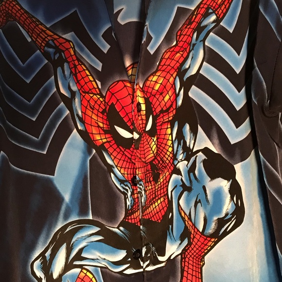 Spider-Man Dark Blue and Red Marvel Comics Men’s Button down Shirt. XLarge - Picture 4 of 8